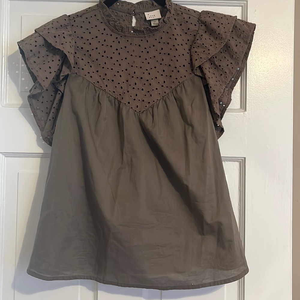 Taupe eyelet top